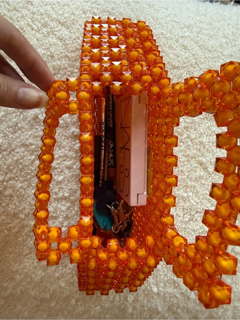 Perade Orange Acrylic Beaded Mini Bag | Handmade | Statement Handbag Clutch